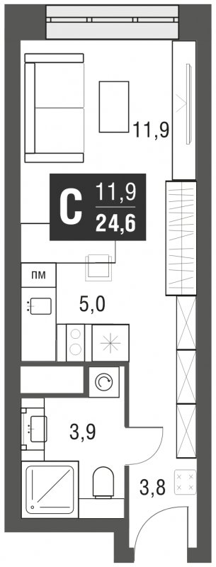 Студия с полной отделкой, 24.6 м2, 8 этаж, сдача 2 квартал 2024 г., ЖК AFI Tower, корпус 1 - объявление 1930888 - фото №1