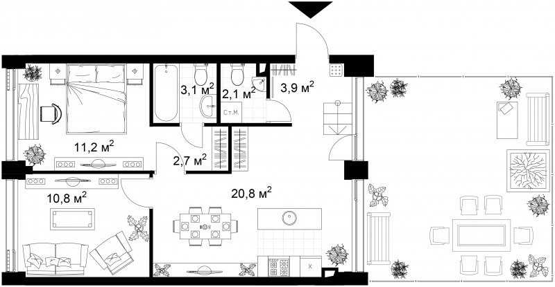 2-комнатная квартира с частичной отделкой, 54.5 м2, 6 этаж, сдача 4 квартал 2022 г., ЖК Kazakov Grand Loft, корпус 1 - объявление 1692351 - фото №1