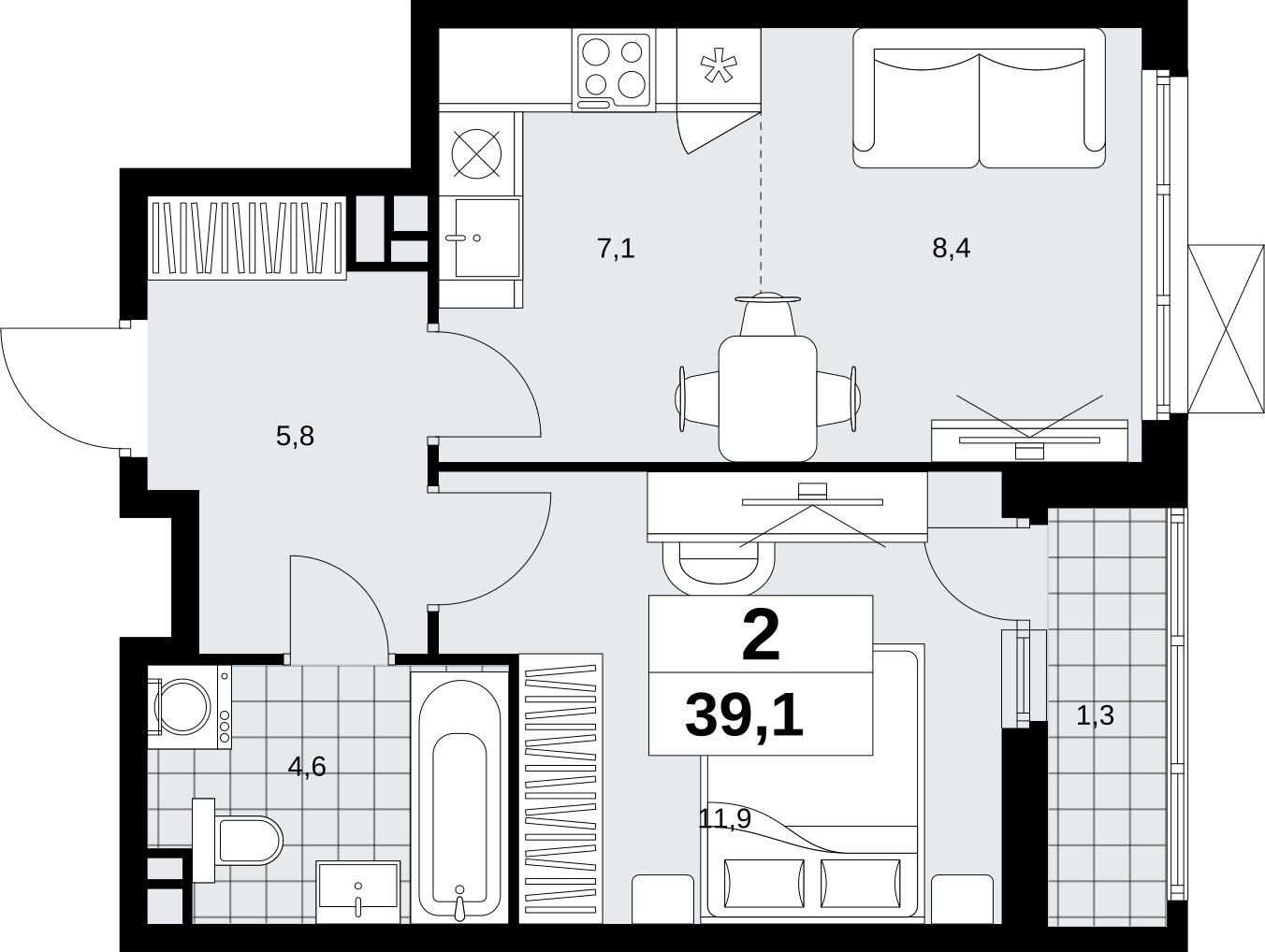2-комнатная квартира (евро) с полной отделкой, 39.1 м2, 3 этаж, сдача 1 квартал 2027 г., ЖК Скандинавия, корпус 2.18.2.2 - объявление 2351247 - фото №1