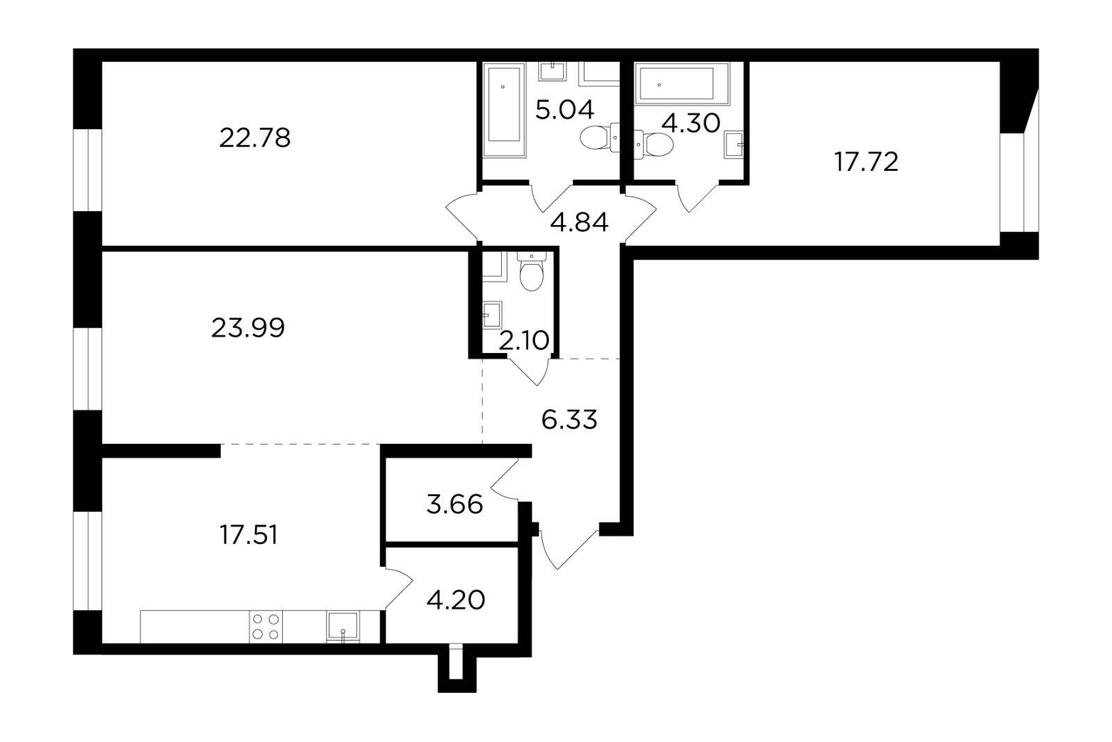 3-комнатная квартира без отделки, 112.47 м2, 10 этаж, дом сдан, ЖК FORIVER, корпус 9 - объявление 2371344 - фото №1
