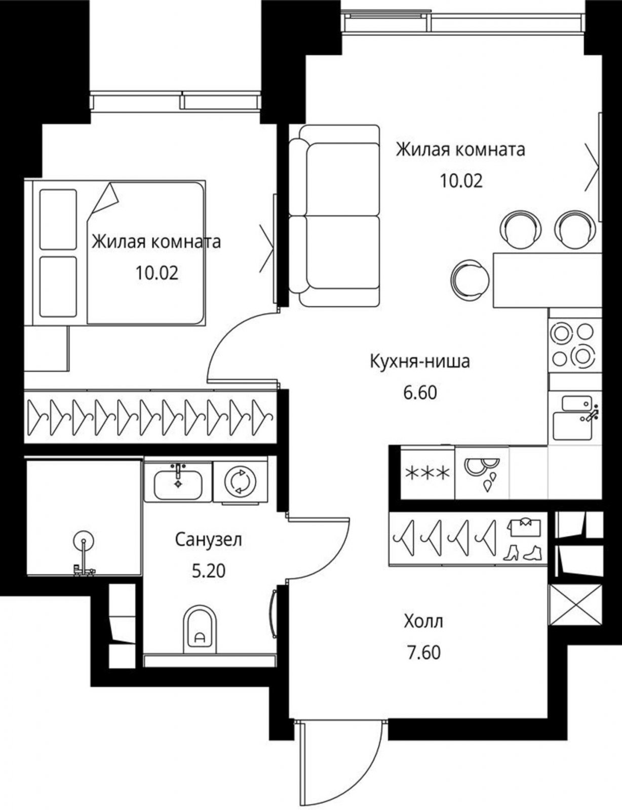 1-комнатная квартира с частичной отделкой, 39.44 м2, 19 этаж, сдача 3 квартал 2026 г., ЖК City Bay, корпус North Ocean 12 - объявление 2250697 - фото №1