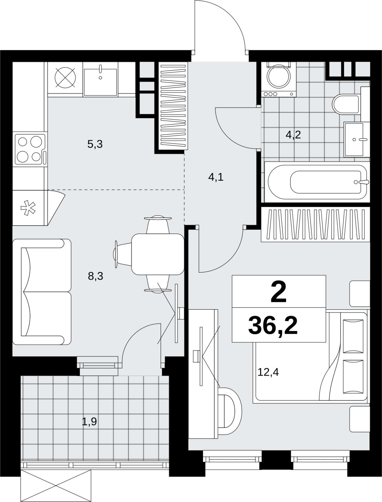 2-комнатная квартира (евро) с полной отделкой, 36.2 м2, 11 этаж, сдача 1 квартал 2027 г., ЖК Скандинавия, корпус 2.18.2.3 - объявление 2351410 - фото №1