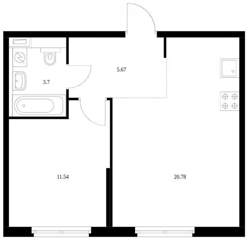 1-комнатная квартира с полной отделкой, 41.69 м2, 1 этаж, сдача 3 квартал 2023 г., ЖК Шереметьевский, корпус 8,9,10 - объявление 1560670 - фото №1