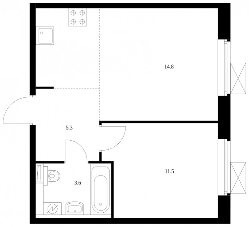 2-комнатная квартира (евро) с полной отделкой, 40.9 м2, 16 этаж, сдача 4 квартал 2023 г., ЖК Бунинские луга, корпус 3.1.1 - объявление 1672665 - фото №1