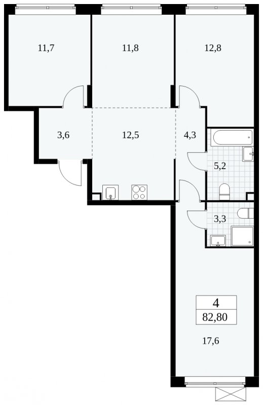 4-комнатная квартира (евро) без отделки, 82.8 м2, 2 этаж, сдача 1 квартал 2025 г., ЖК Прокшино, корпус 5.2.4 - объявление 1900655 - фото №1