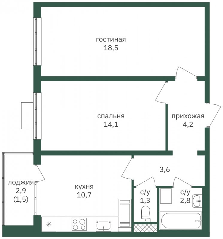 2-комнатная квартира с полной отделкой, 56.7 м2, 16 этаж, сдача 1 квартал 2023 г., ЖК Зеленая Вертикаль, корпус 6 - объявление 1806792 - фото №1