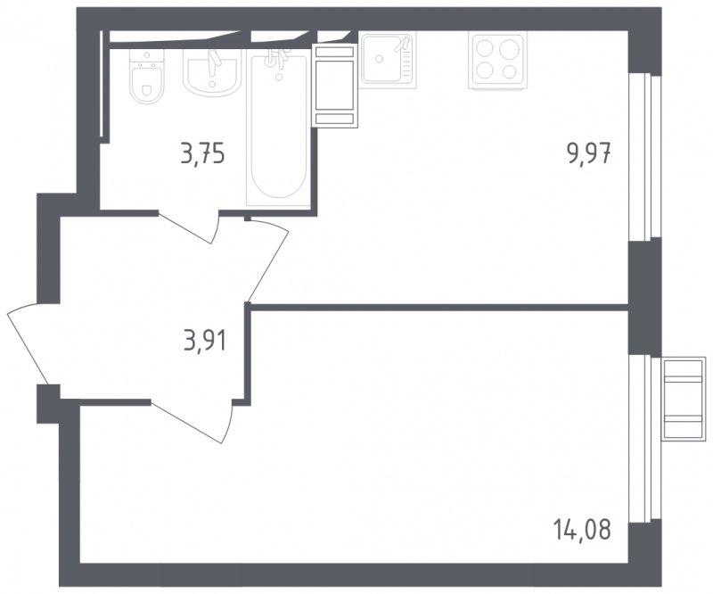 1-комнатная квартира с полной отделкой, 31.71 м2, 17 этаж, сдача 3 квартал 2023 г., ЖК Томилино Парк, корпус 4.1 - объявление 1570538 - фото №1
