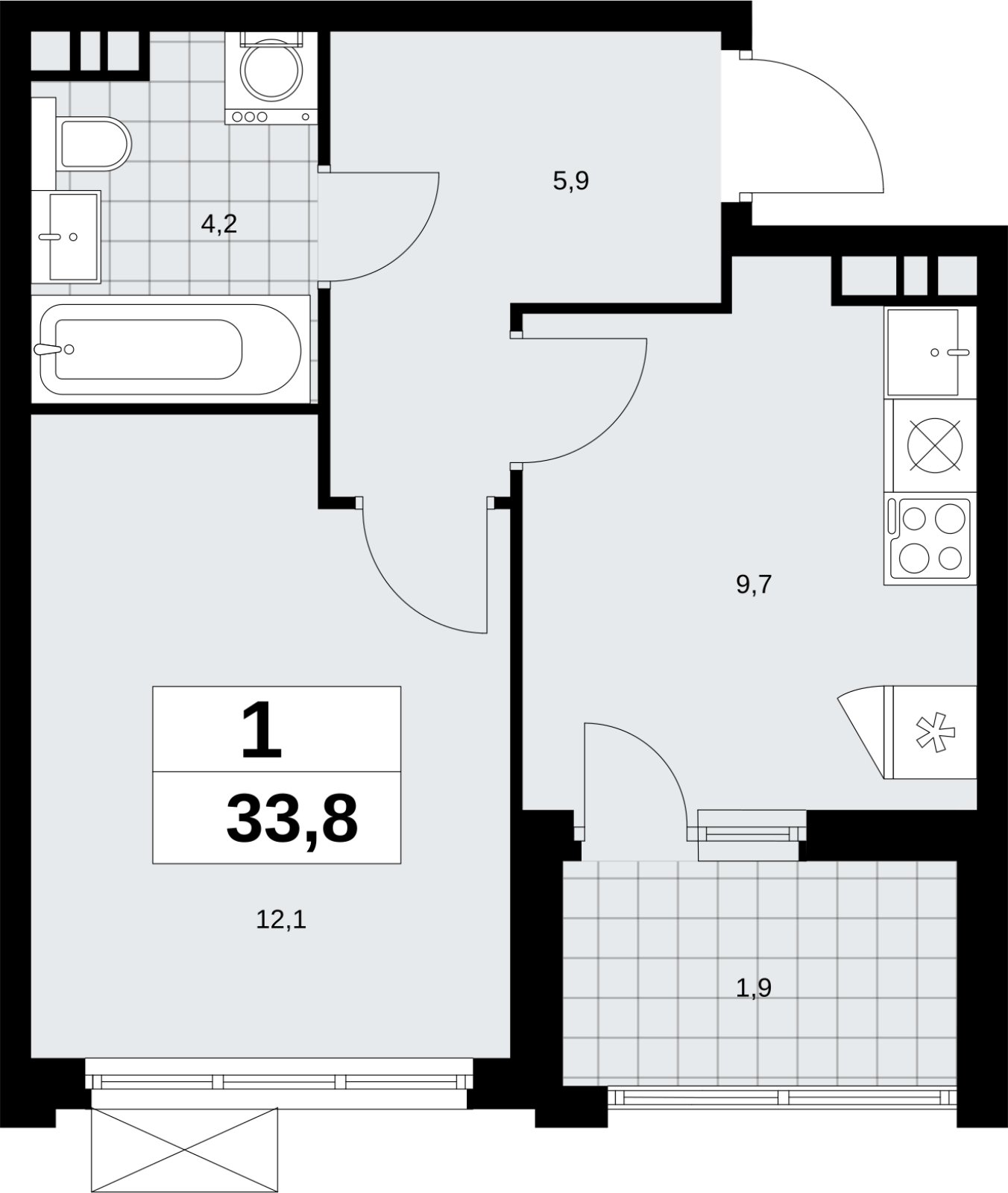 1-комнатная квартира без отделки, 33.8 м2, 11 этаж, сдача 4 квартал 2026 г., ЖК Скандинавия, корпус 2.18.1.3 - объявление 2350837 - фото №1