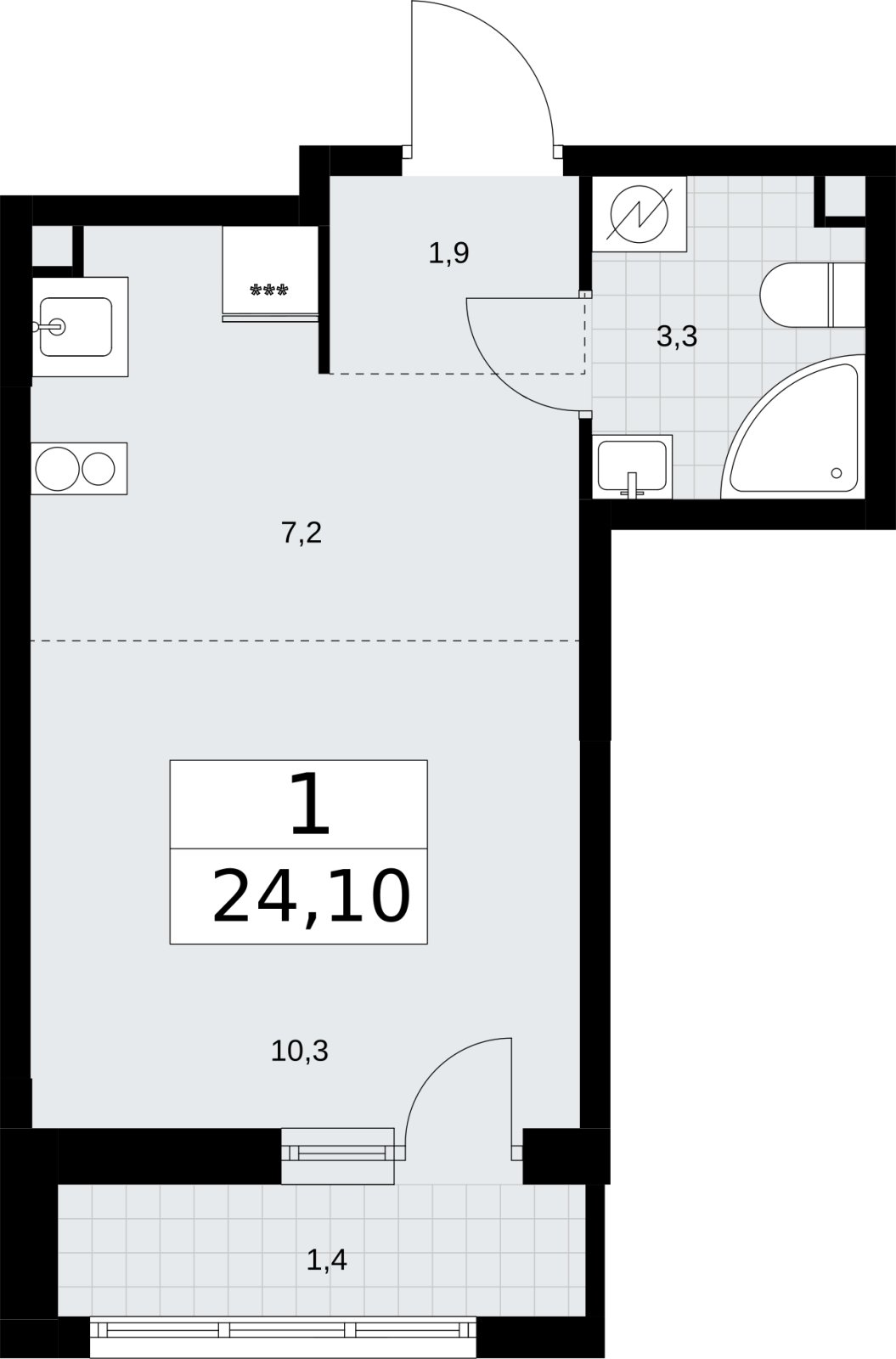 Студия с полной отделкой, 24.1 м2, 2 этаж, сдача 4 квартал 2026 г., ЖК Родные кварталы, корпус 3.3 - объявление 2378604 - фото №1