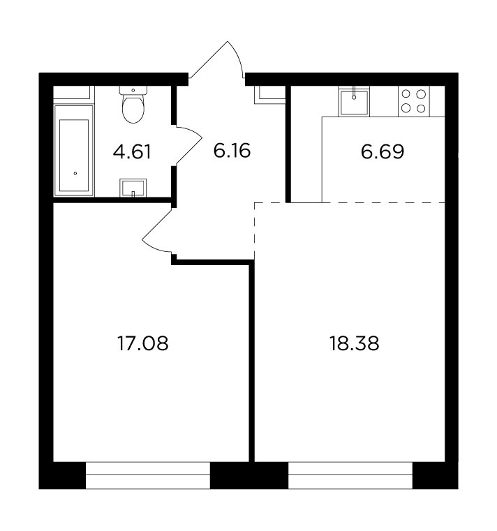 2-комнатная квартира без отделки, 52.92 м2, 6 этаж, сдача 4 квартал 2023 г., ЖК FORIVER, корпус 8 - объявление 1747152 - фото №1