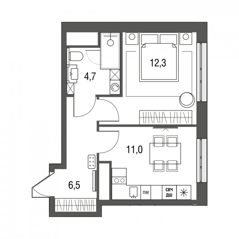 1-комнатная квартира без отделки, 34.5 м2, 18 этаж, сдача 1 квартал 2024 г., ЖК Сиреневый Парк, корпус 31 - объявление 1952467 - фото №1
