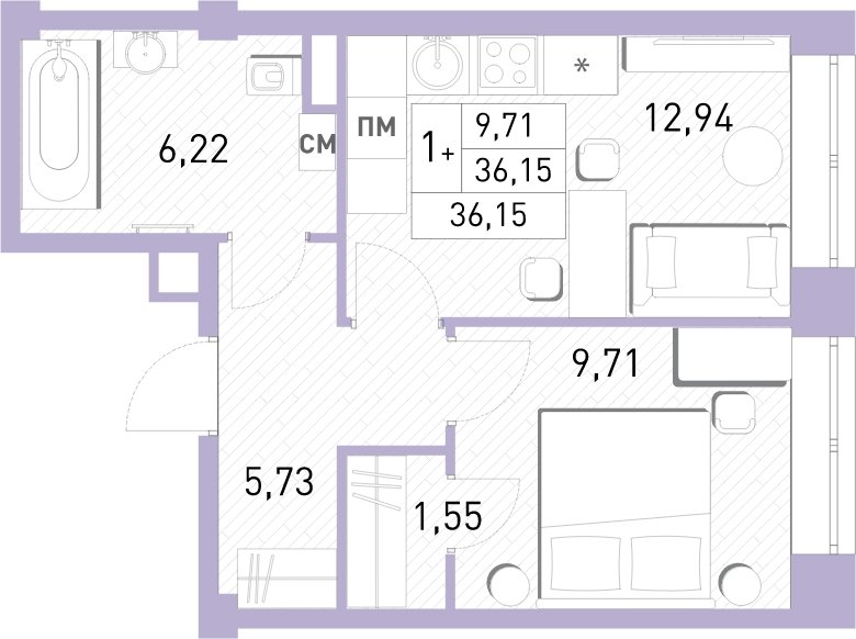 2-комнатная квартира (евро) с полной отделкой, 35.9 м2, 2 этаж, сдача 2 квартал 2023 г., ЖК Столичный, корпус 24 - объявление 2063605 - фото №1