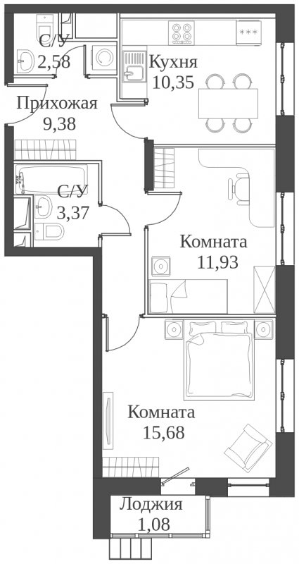 2-комнатная квартира с частичной отделкой, 54.37 м2, 15 этаж, сдача 2 квартал 2023 г., ЖК Аквилон Митино, корпус 4 - объявление 1745908 - фото №1