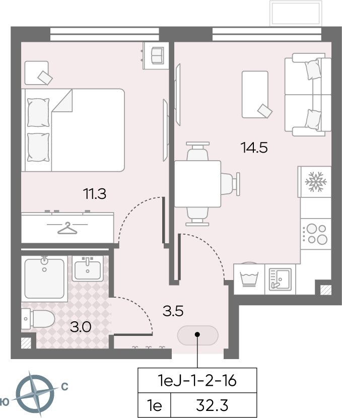 1-комнатная квартира с полной отделкой, 32.3 м2, 12 этаж, сдача 3 квартал 2024 г., ЖК Лучи, корпус 15 - объявление 2184230 - фото №1