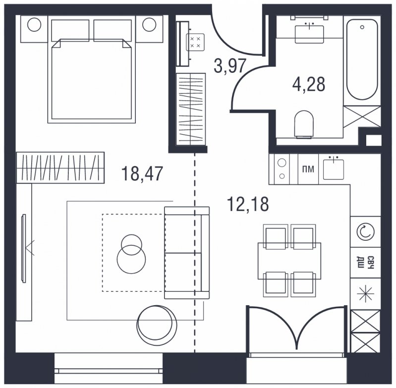 1-комнатная квартира без отделки, 39.75 м2, 11 этаж, сдача 3 квартал 2023 г., ЖК AFI Park Воронцовский, корпус 1 - объявление 1846601 - фото №1