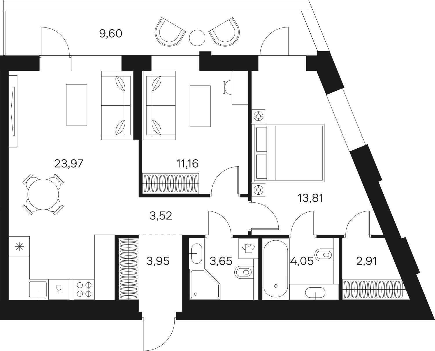 2-комнатная квартира без отделки, 69.9 м2, 13 этаж, сдача 4 квартал 2024 г., ЖК FØRST, корпус 2 - объявление 1943023 - фото №1