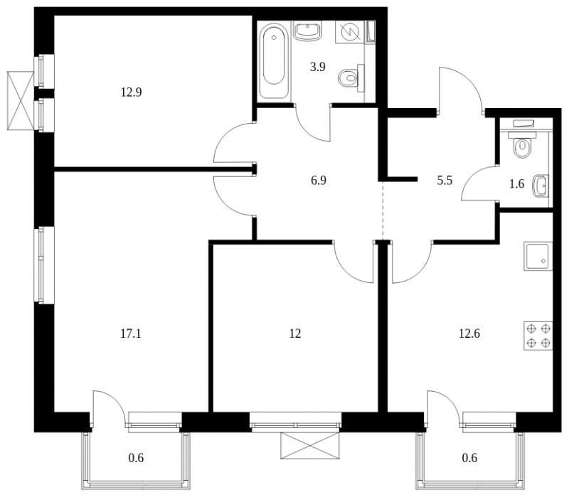 3-комнатная квартира с полной отделкой, 73.7 м2, 2 этаж, сдача 4 квартал 2023 г., ЖК Саларьево Парк, корпус 48.1 - объявление 1604233 - фото №1