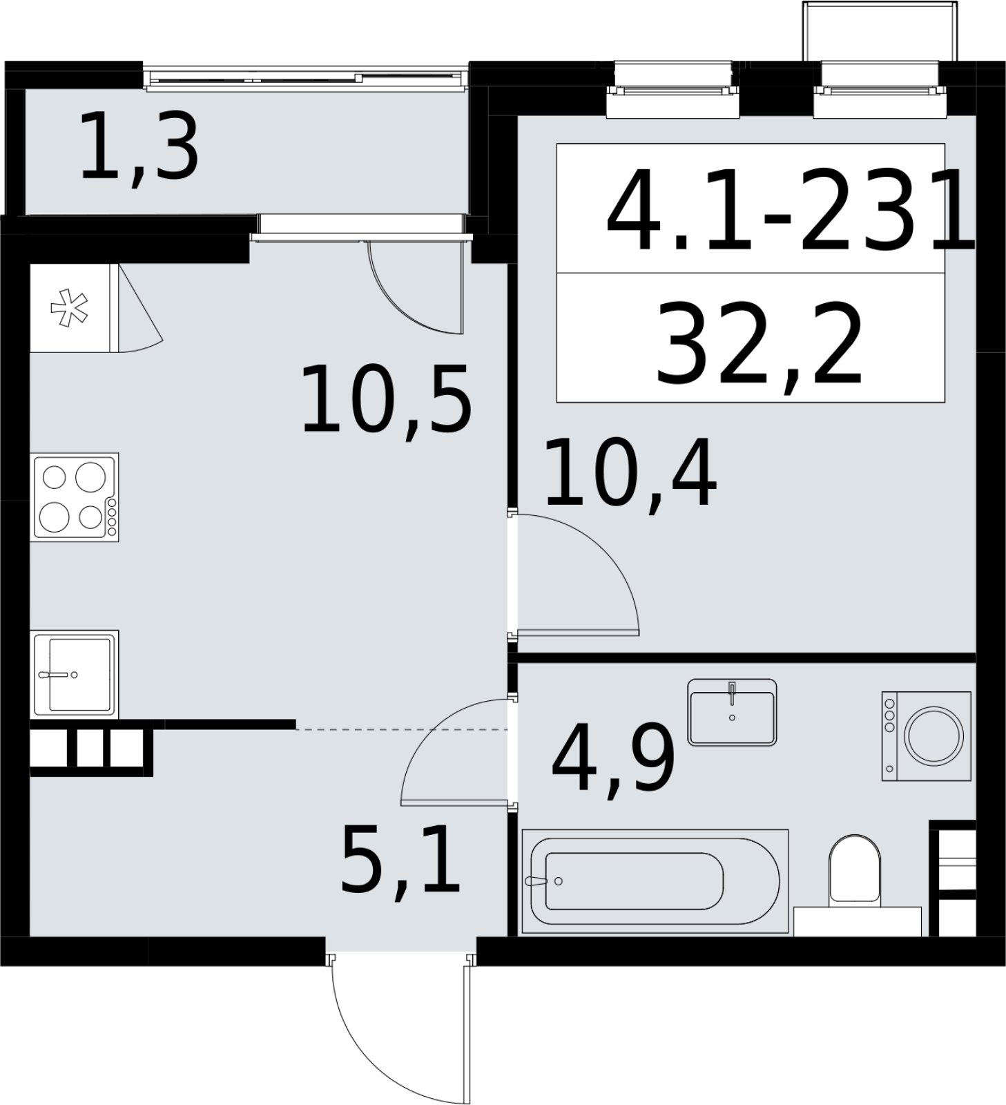 1-комнатная квартира с полной отделкой, 32.2 м2, 6 этаж, сдача 2 квартал 2027 г., ЖК Южные сады, корпус 4.1.2 - объявление 2392749 - фото №1