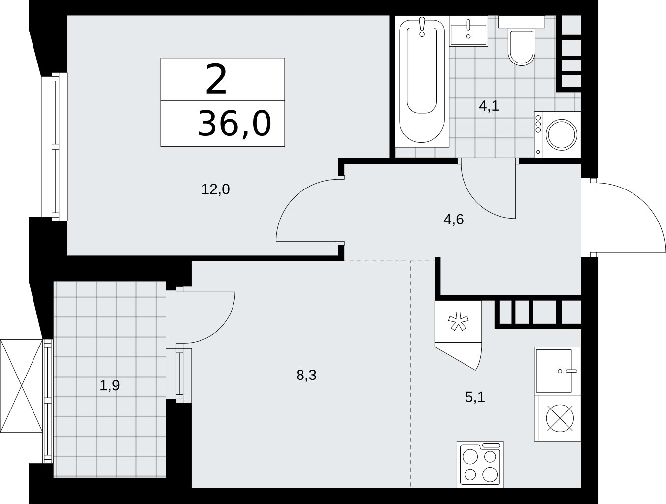 2-комнатная квартира (евро) без отделки, 36 м2, 18 этаж, сдача 2 квартал 2026 г., ЖК Бунинские кварталы, корпус 5.2 - объявление 2297456 - фото №1