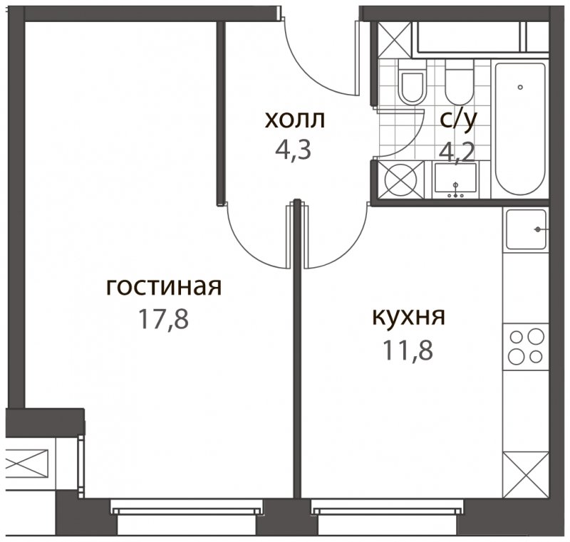 1-комнатная квартира без отделки, 38.1 м2, 6 этаж, дом сдан, ЖК HomeCity, корпус 2 - объявление 1704908 - фото №1