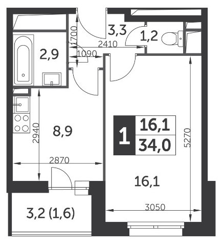 1-комнатная квартира с полной отделкой, 34 м2, 10 этаж, дом сдан, ЖК Настроение, корпус 1 - объявление 2344801 - фото №1