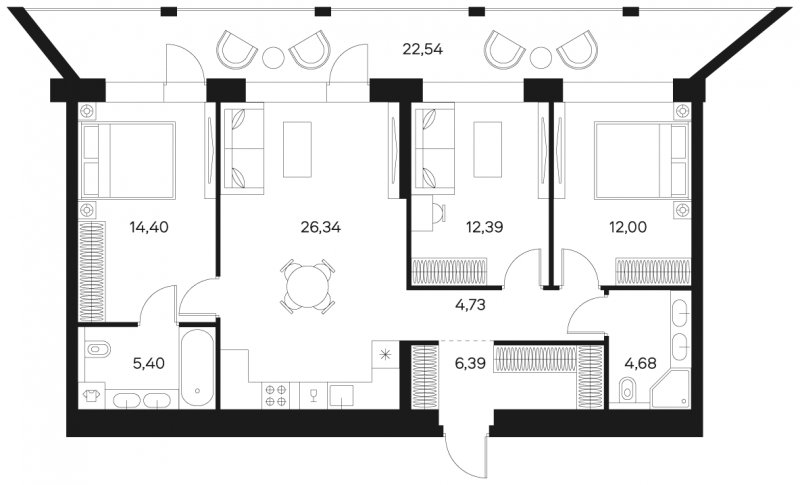 3-комнатная квартира без отделки, 97.59 м2, 11 этаж, сдача 4 квартал 2024 г., ЖК FØRST, корпус 2 - объявление 1942977 - фото №1