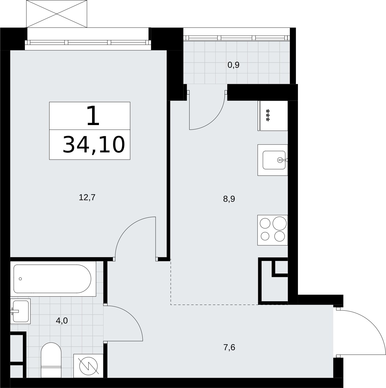 1-комнатная квартира без отделки, 34.1 м2, 3 этаж, сдача 3 квартал 2026 г., ЖК Родные кварталы, корпус 2 - объявление 2295373 - фото №1