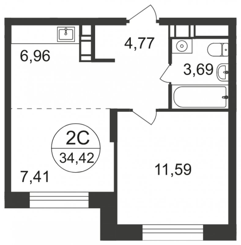 2-комнатная квартира с полной отделкой, 34.42 м2, 7 этаж, сдача 3 квартал 2023 г., ЖК Люберцы, корпус 66 - объявление 1607087 - фото №1