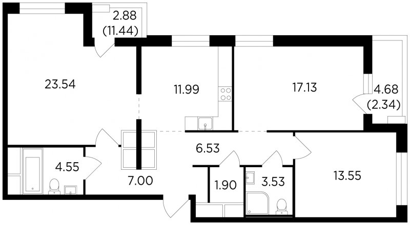 3-комнатная квартира с полной отделкой, 93.5 м2, 24 этаж, дом сдан, ЖК Одинград, корпус 1 - объявление 1555267 - фото №1