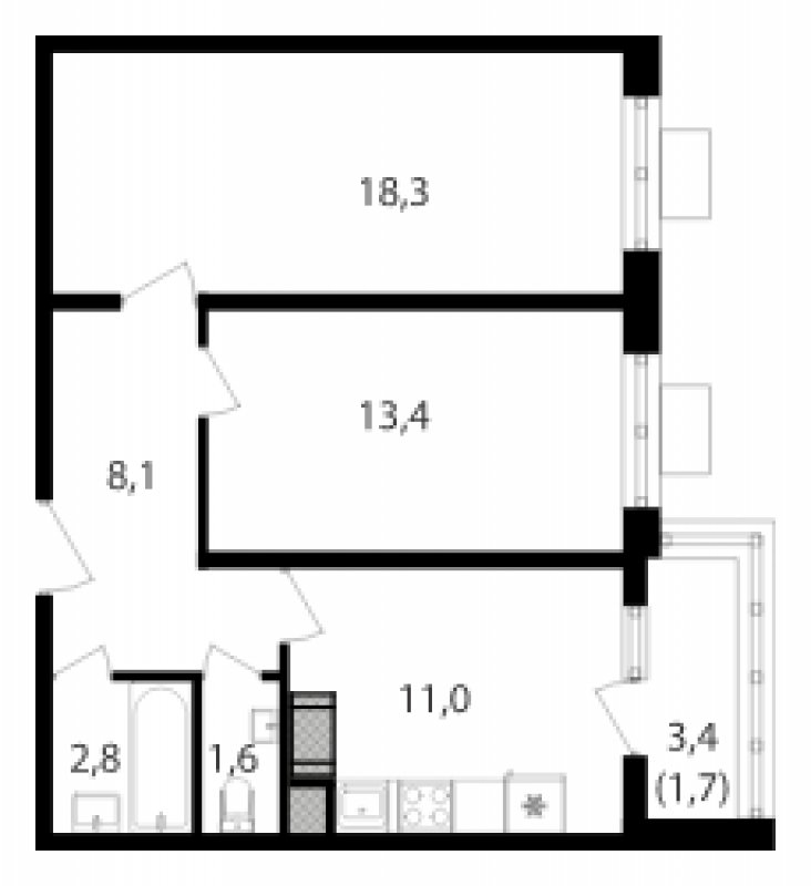 2-комнатная квартира с полной отделкой, 56.9 м2, 22 этаж, сдача 2 квартал 2024 г., ЖК Октябрьское Поле, корпус 2.3 - объявление 1951344 - фото №1