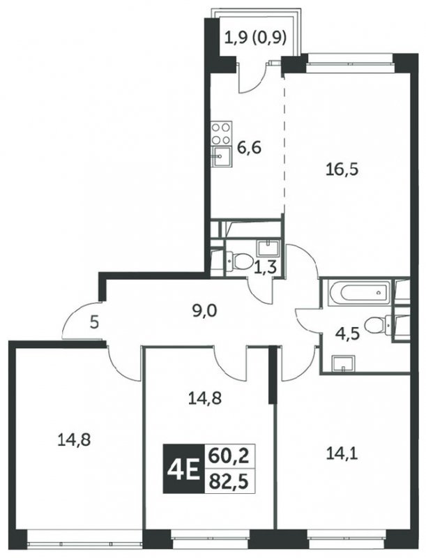 4-комнатная квартира с полной отделкой, 82.7 м2, 5 этаж, сдача 4 квартал 2023 г., ЖК Датский квартал, корпус 2 - объявление 1568176 - фото №1