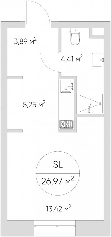 Студия с частичной отделкой, 26.97 м2, 3 этаж, сдача 1 квартал 2024 г., ЖК N'ICE LOFT, корпус 2 - объявление 1614764 - фото №1