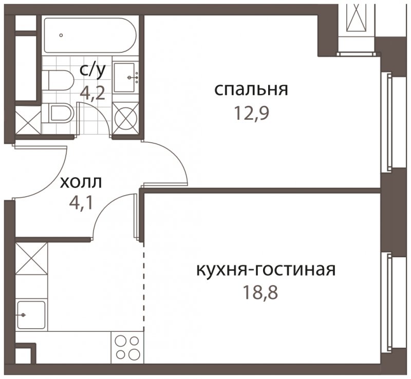 2-комнатная квартира (евро) без отделки, 40 м2, 3 этаж, дом сдан, ЖК HomeCity, корпус 1 - объявление 1762769 - фото №1