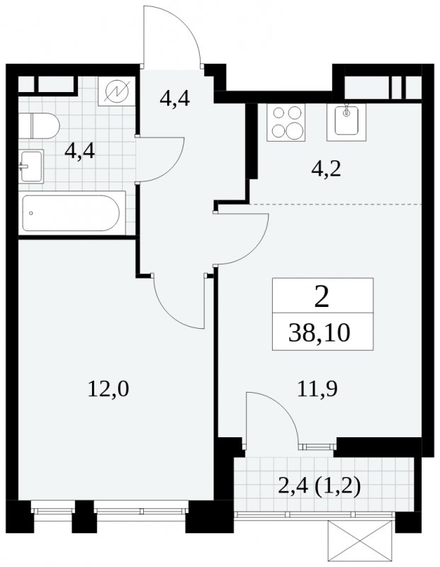 2-комнатная квартира (евро) без отделки, 38.1 м2, 9 этаж, сдача 4 квартал 2024 г., ЖК Скандинавия, корпус 2.27.3 - объявление 1840540 - фото №1
