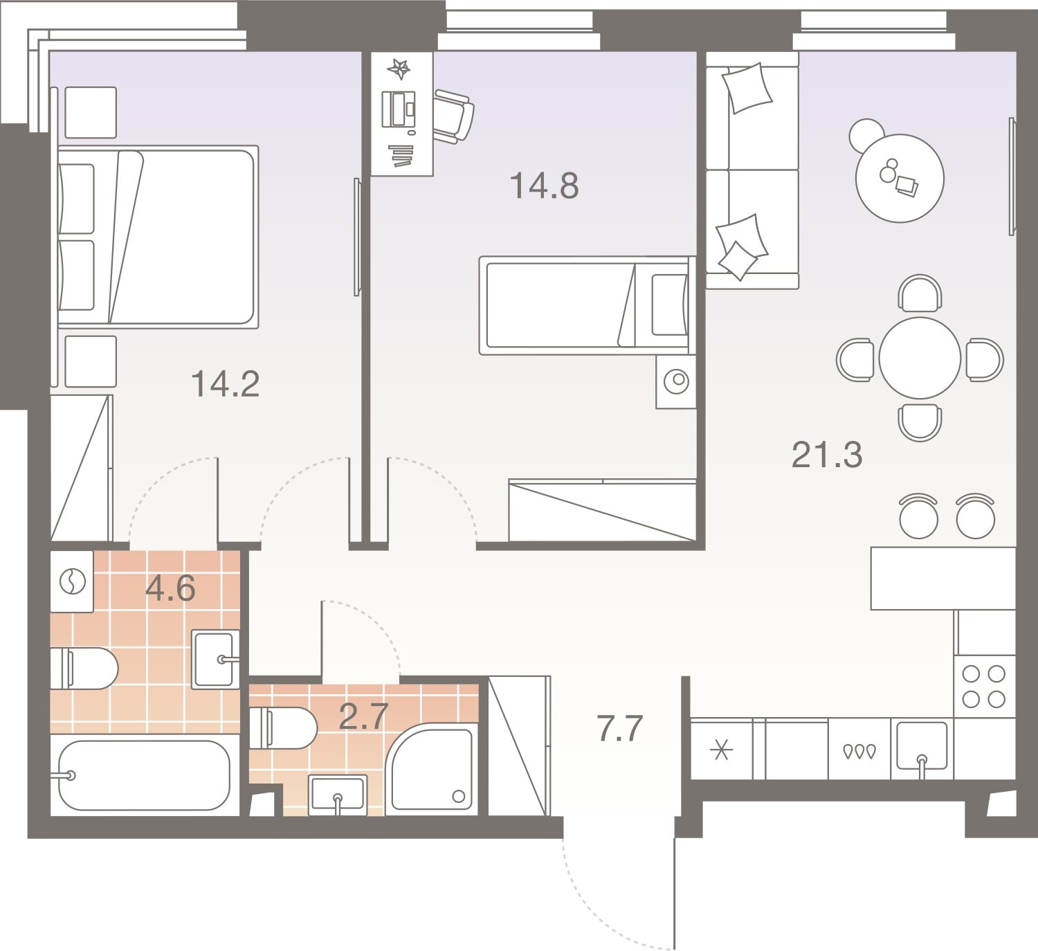 3-комнатная квартира без отделки, 65.3 м2, 17 этаж, сдача 1 квартал 2026 г., ЖК Twelve, корпус 3 - объявление 2372498 - фото №1