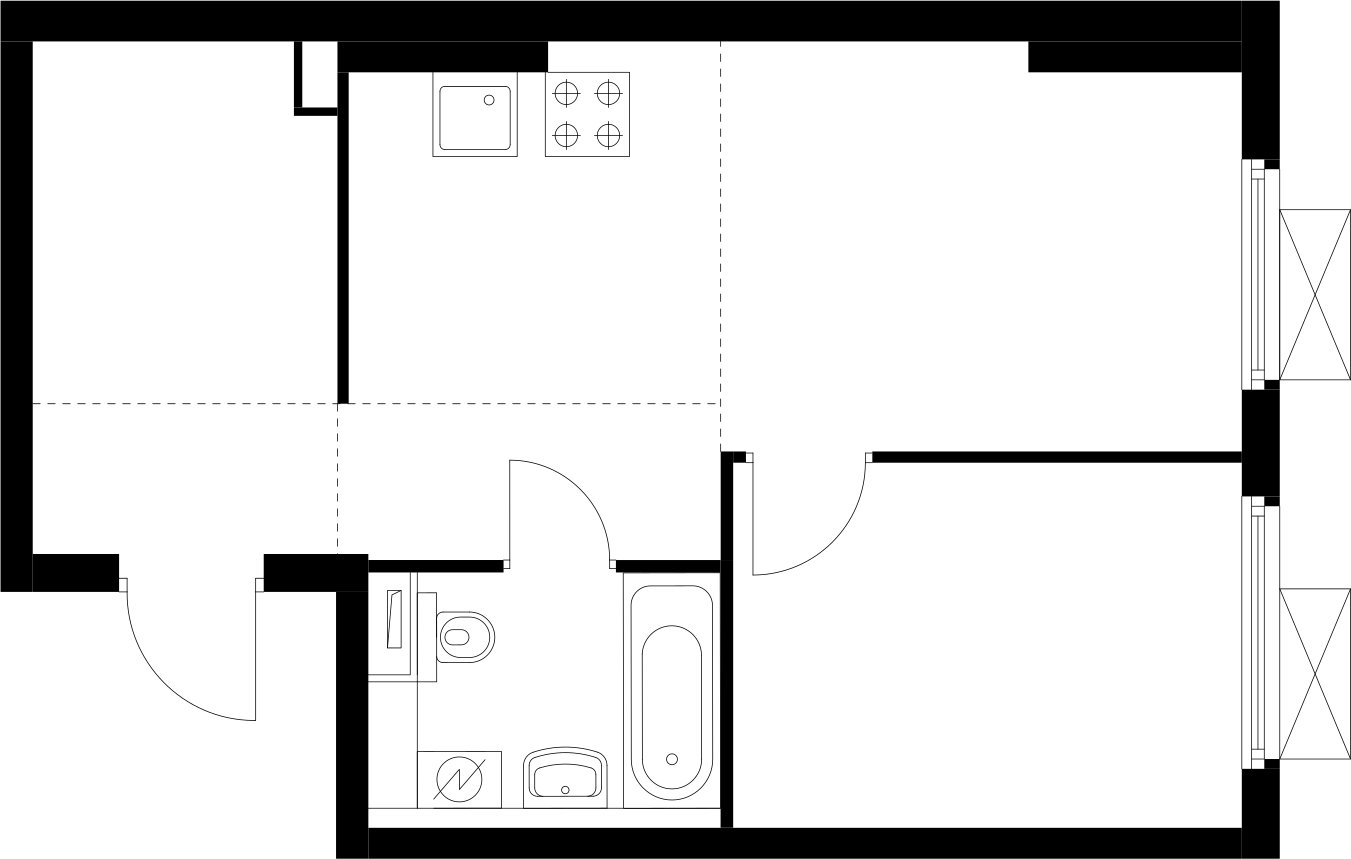 1-комнатная квартира с полной отделкой, 41.6 м2, 2 этаж, сдача 4 квартал 2024 г., ЖК Бунинские луга, корпус 3.4.1 - объявление 2342687 - фото №1