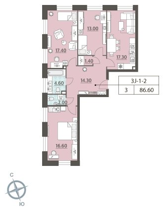 3-комнатная квартира 3 м2, 12 этаж, сдача 2 квартал 2022 г., ЖК ЗИЛАРТ, корпус ZILART TOWER - объявление 1764235 - фото №1