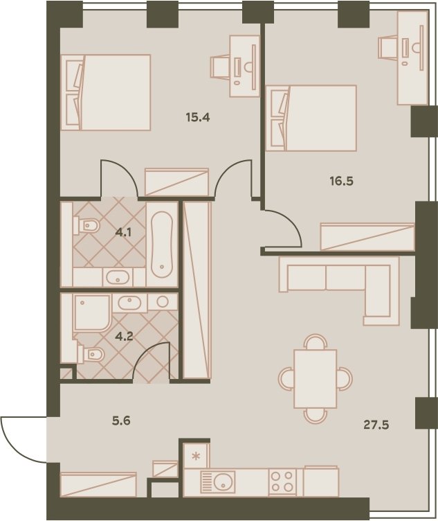 3-комнатная квартира с частичной отделкой, 73.4 м2, 9 этаж, сдача 3 квартал 2023 г., ЖК Eniteo, корпус 2 - объявление 2259034 - фото №1