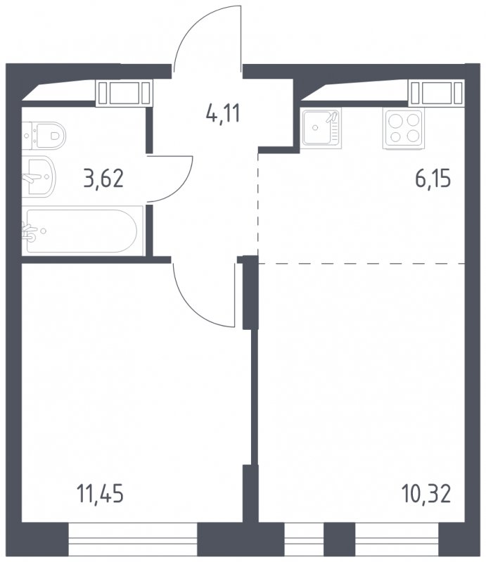 2-комнатная квартира с полной отделкой, 35.65 м2, 12 этаж, сдача 1 квартал 2023 г., ЖК Люберцы, корпус 63 - объявление 1566572 - фото №1
