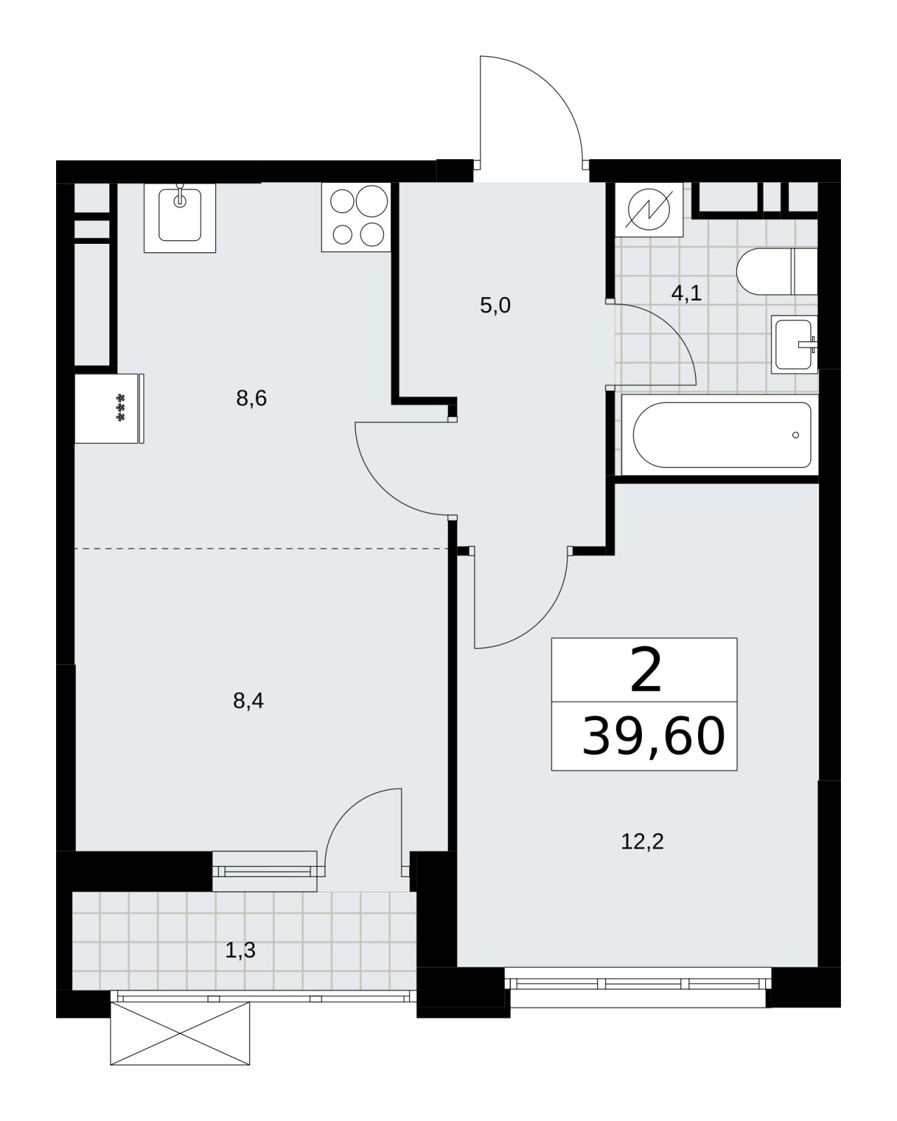 2-комнатная квартира (евро) без отделки, 39.6 м2, 16 этаж, сдача 3 квартал 2025 г., ЖК Скандинавия, корпус 28.1 - объявление 2201863 - фото №1
