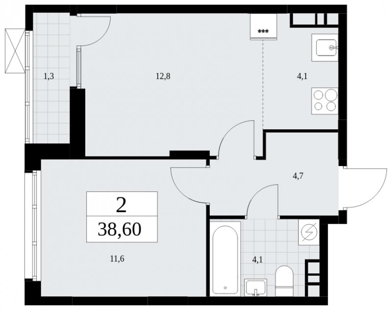 2-комнатная квартира (евро) с частичной отделкой, 38.6 м2, 5 этаж, сдача 3 квартал 2025 г., ЖК Дзен-кварталы, корпус 2.2 - объявление 1932387 - фото №1