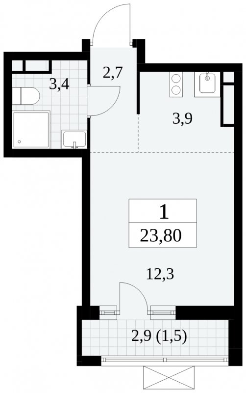 Студия с полной отделкой, 23.8 м2, 8 этаж, сдача 3 квартал 2024 г., ЖК Прокшино, корпус 8.1 - объявление 1683587 - фото №1