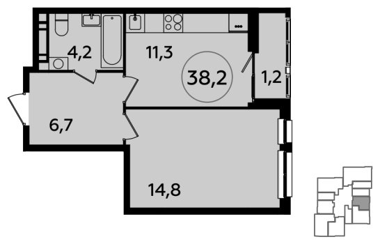 1-комнатная квартира без отделки, 38.2 м2, 18 этаж, сдача 4 квартал 2023 г., ЖК Южные сады, корпус 1.2 - объявление 1512209 - фото №1