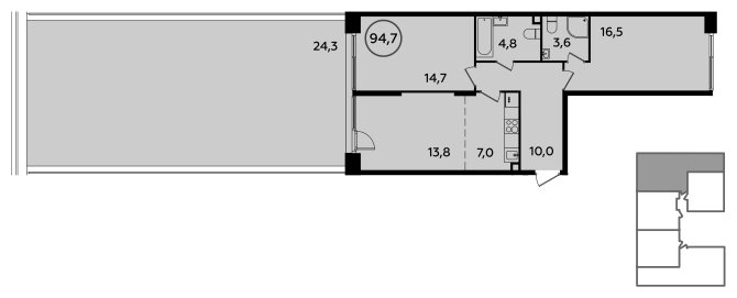 3-комнатная квартира (евро) без отделки, 94.7 м2, 2 этаж, сдача 1 квартал 2023 г., ЖК Прокшино, корпус 3.1 - объявление 1503148 - фото №1