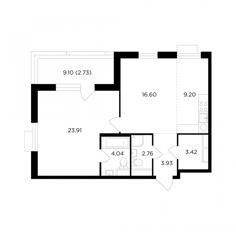 2-комнатная квартира без отделки, 66.59 м2, 25 этаж, дом сдан, ЖК TopHILLS, корпус 3 - объявление 1818966 - фото №1