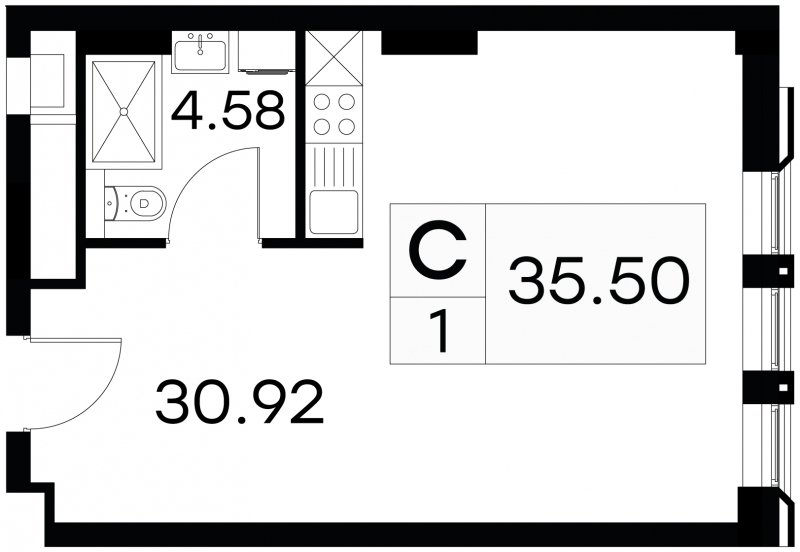 Студия с частичной отделкой, 35.5 м2, 2 этаж, сдача 3 квартал 2024 г., ЖК GloraX Aura Белорусская, корпус 1 - объявление 1708669 - фото №1