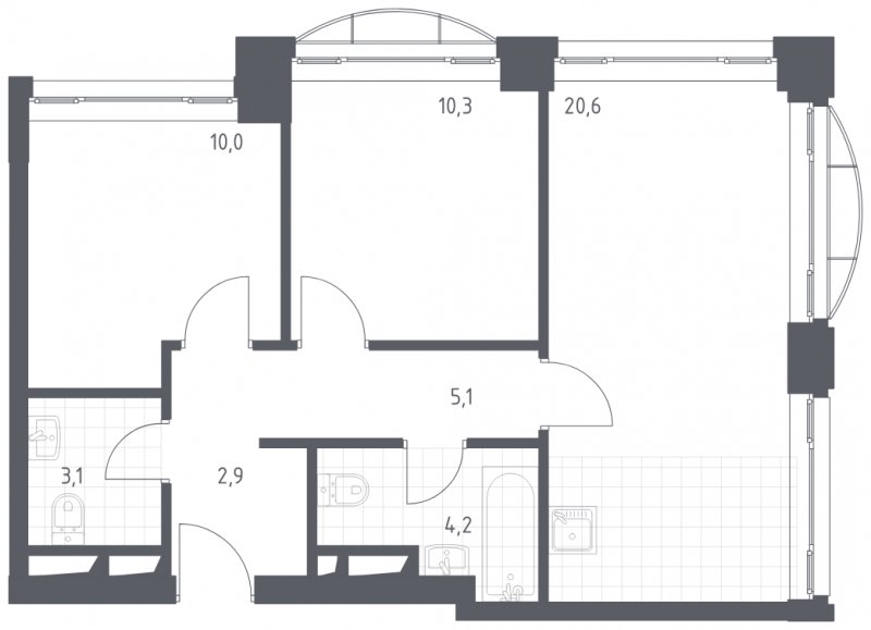 2-комнатная квартира с полной отделкой, 56.2 м2, 1 этаж, сдача 3 квартал 2022 г., ЖК Новоданиловская 8, корпус 3 - объявление 1680401 - фото №1