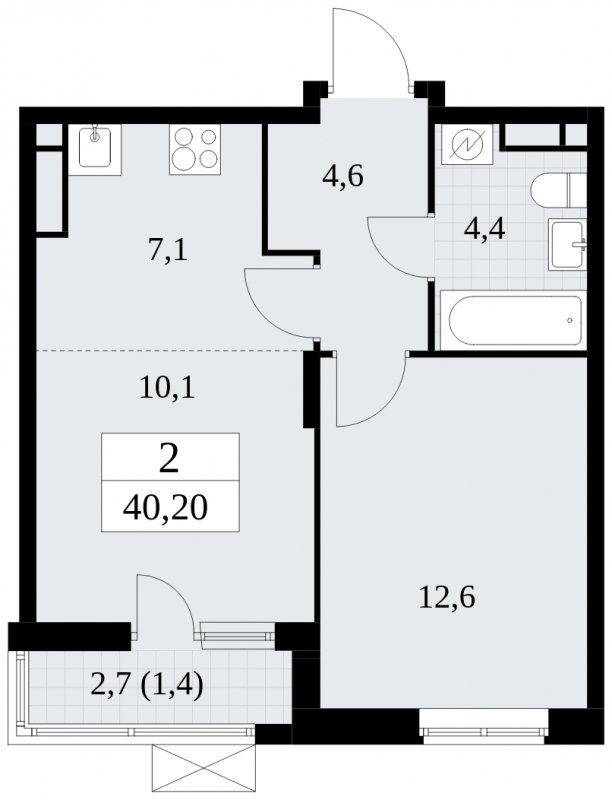 2-комнатная квартира (евро) без отделки, 40.2 м2, 11 этаж, сдача 1 квартал 2025 г., ЖК Прокшино, корпус 5.1.4 - объявление 1810993 - фото №1