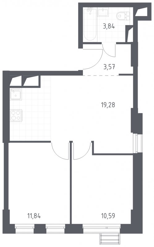 2-комнатные апартаменты с полной отделкой, 49.12 м2, 24 этаж, сдача 4 квартал 2023 г., ЖК Квартал Спутник, корпус 15 - объявление 1602027 - фото №1