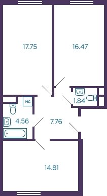 2-комнатная квартира без отделки, 63.7 м2, 1 этаж, дом сдан, ЖК Миниполис Дивное, корпус 3 - объявление 2059136 - фото №1